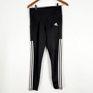 Adidas Aeroready Women's Black Leggings White Stripes Medium Active Athletic